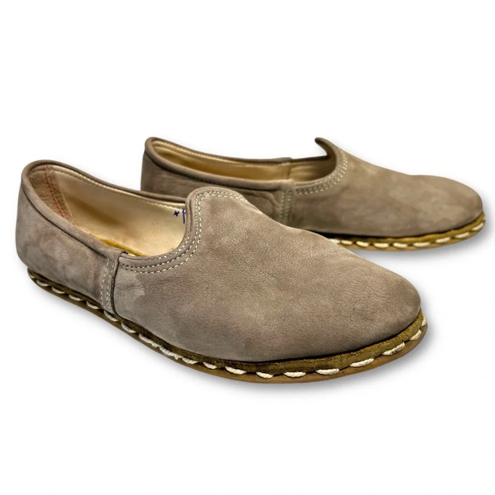 Sabah Ashmore Grey Tumbled Nubuck Leather Handmade in Turkey Slip On Shoe Sz 6.5